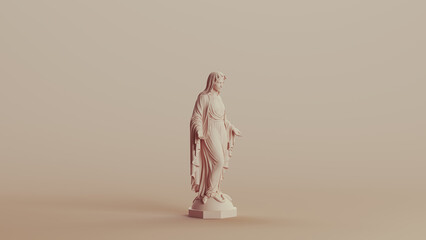Virgin Mary statue sculpture neutral backgrounds soft tones beige brown ceramic pottery right view 3d illustration render digital rendering