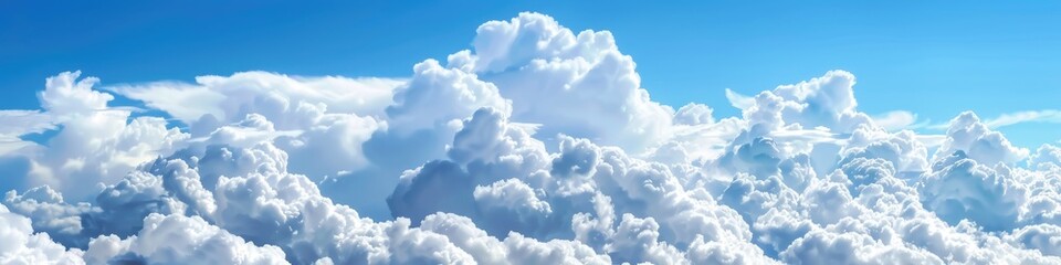 Naklejka na ściany i meble White Thick Clouds and Blue Sky Banner on a Sunny Day. Natural Background for Your Designs