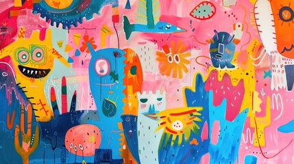 A whimsical children's illustration painted in bright colors with playful characters and imaginative scenes that spark creativity and joy.