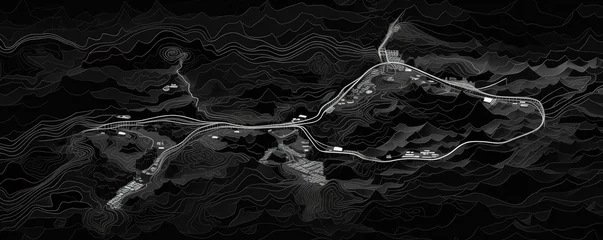 Deurstickers Black and white pattern with a Black background map lines sigths and pattern with topography sights in a city backdrop © Michael