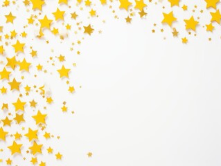 yellow stars frame border with blank space in the middle on white background festive concept celebrations backdrop with copy space for text photo or presentation