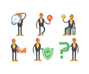 engineer characters in different poses vector set