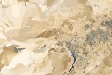 Beige and white pattern with a Beige background map lines sigths and pattern with topography sights in a city backdrop
