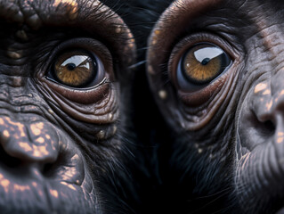 AI generated illustration of two chimpanzees looking directly into the camera lens