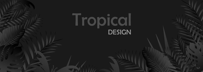 Tropical background with palm leaves in black. Modern fashion vector illustration  realistic background. Trendy minimalist design. - obrazy, fototapety, plakaty