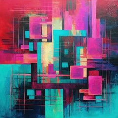 AI generated illustration of an abstract painting of colored squares