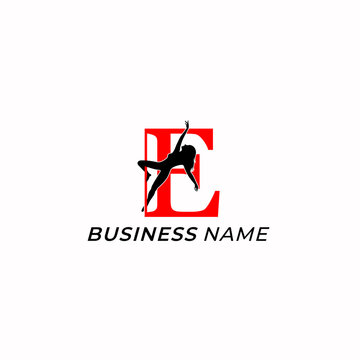 design logo creative letter E and pole dance