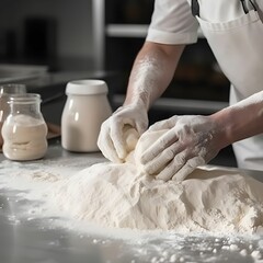 AI generated illustration of a professional chef making fresh dough in the kitchen