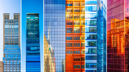 Vibrant cityscape: multicolored skyscraper facades