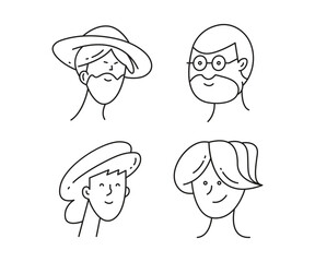 comic face avatars set doodle illustration