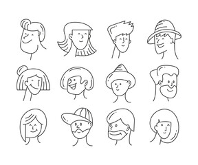 comic face avatars set doodle illustration