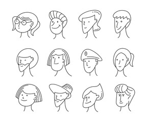 human face comic avatars doodle illustration vector set