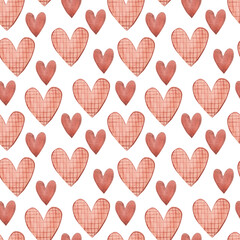 Red hearts. Seamless pattern. Watercolor illustration