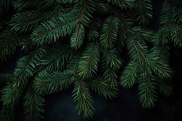 Serene Pine Tree Branches: A Tranquil Study of Dark Green Foliage and Forest Textures