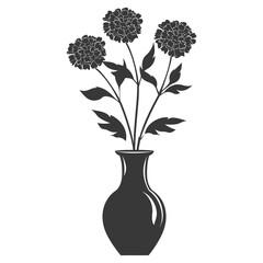 Silhouette marigold flower in the vase black color only
