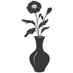 Silhouette marigold flower in the vase black color only