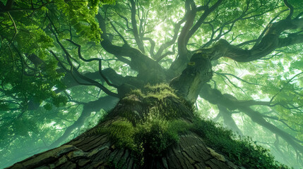 Majestic tree in enchanted forest
