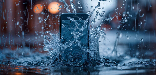 Smartphone Enduring Water Splash - Durability Test - AI generated digital art