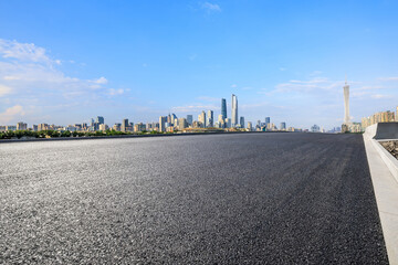 Asphalt highway road and city skyline with modern buildings scenery in Guangzhou