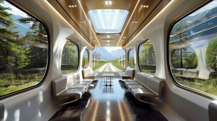 Luxurious Train Interior With Panoramic Windows and Scenic View
