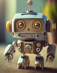 AI generated illustration of a close-up of a toy robot with captivating, expressive eyes