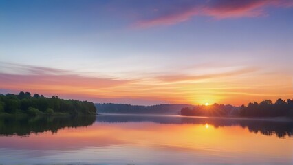 Fototapeta na wymiar sunset over the lake, ai generated