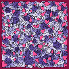 Pattern with hearts, arcs and curls, a festive ornate card for Valentine's Day or other holiday