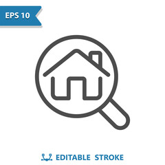 Real Estate Icon. House, Home, Inspection, Magnifier, Magnifying Glass