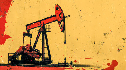 Industrial oil pump jack on grunge background