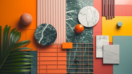 interior design moodboard - material collage, AI generated digital art