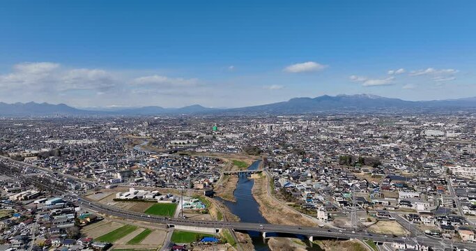 空撮 - 群馬県 伊勢崎市 市街地 日本の都市風景 観光 ビジネス ドリーイン