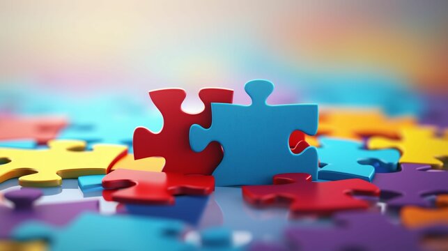 AI generated illustration of a pile of assorted colorful puzzle pieces