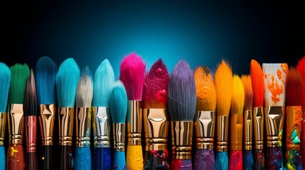 AI generated illustration of a selection of artist brushes - obrazy, fototapety, plakaty