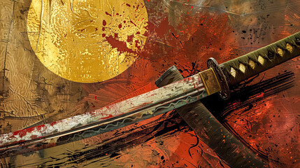 Samurai sword on artistic background