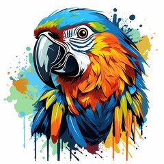AI generated illustration of a vivid parrot with a unique pattern of iridescent plumage