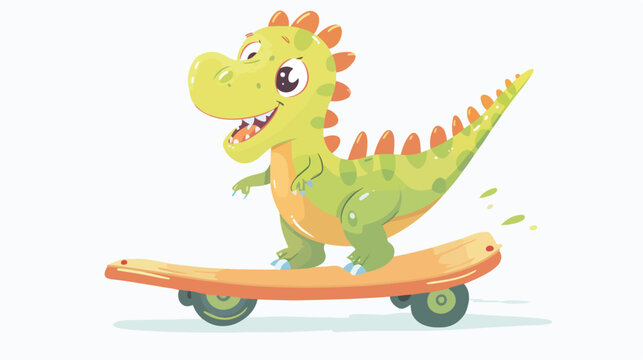 Cute dinosaur on scateboard vector cartoon character