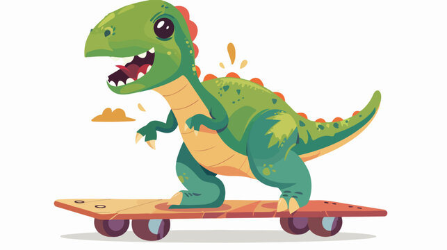 Cute dinosaur on scateboard vector cartoon character