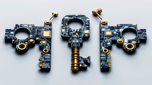 Electronic components and circuits arranged to form the word 'AI', representing artificial intelligence, on a light background.