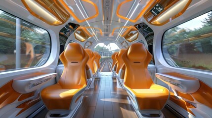 Interior of a Train With Orange and White Seats