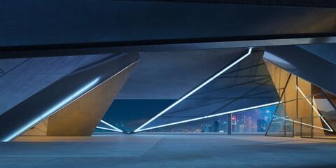 Futuristic urban architecture at night