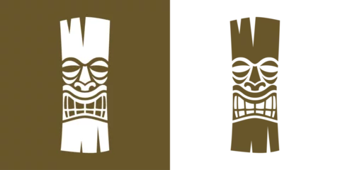 Fototapeten Logo vacaciones en Hawái. Silueta de máscara tiki © teracreonte