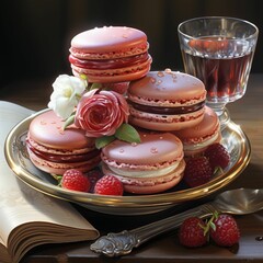 Obraz na płótnie Canvas AI generated image of delicious macarons with berries