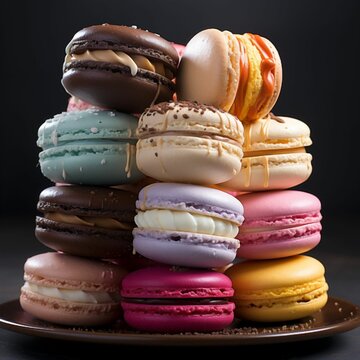 AI generated image of colorful delicious macarons