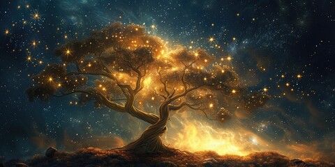 A tree with glowing branches, illuminating the night with enchanting radiance 🌟🌳 Embrace the magic of nature under the moonlight! #NighttimeGlow