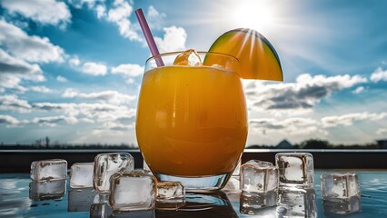 Mango juice in glass 
