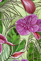 Watercolor painting on canvas. Artistic brush strokes. Botanical illustration for printing on wall decorations. Generated by Ai