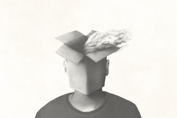 Illustration of surreal man, thinking outside the box concept