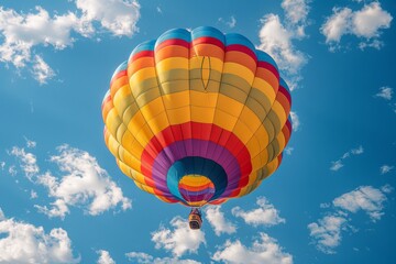 Fototapeta premium Colorful Hot Air Balloon Flying Through Blue Sky