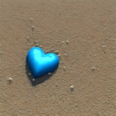 Fototapeta premium blue heart is on a sandy beach with small pebbles in the sand