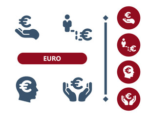 Euro icons. Hand, buy, pay, man, job, career, head, thinking, money icon